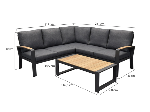 AVH-Collectie Costa Rica hoek loungeset 4 delig aluminium antraciet