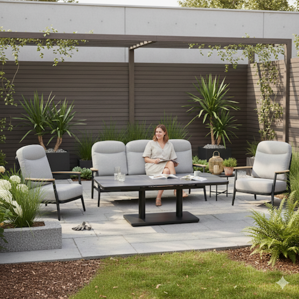 AVH-Collectie Savanna verstelbare loungeset 4 delig antraciet aluminium