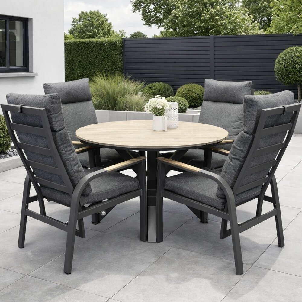 AVH-Collectie Quincy Kota dining tuinset 120xH75 cm rond 5 delig verstelbaar polywood