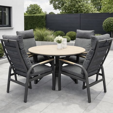 AVH-Collectie Quincy Kota dining tuinset 120xH75 cm rond 5 delig verstelbaar polywood