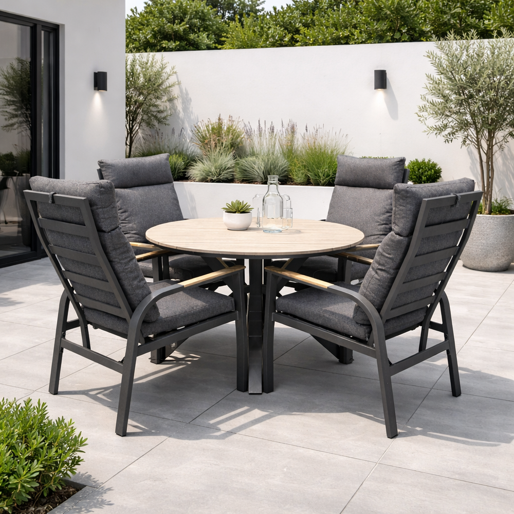 AVH-Collectie Quincy Kota dining tuinset 120xH75 cm rond 5 delig verstelbaar polywood