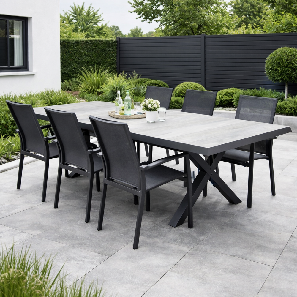 AVH-Collectie New Valley New Delhi dining tuinset 224x103x74,5 cm 7 delig aluminium AVH-Collectie New Valley New Delhi dining tuinset 224x103x74,5 cm 7 delig aluminium