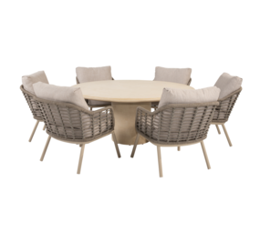 4 Seasons Outdoor Hampton Puglia low dining tuinset 160xH69 cm 7 delig mortex latte Taste 4SO