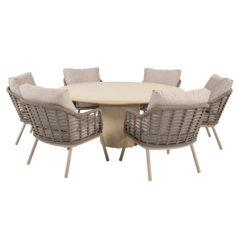 4 Seasons Outdoor Hampton Puglia low dining tuinset 160xH69 cm 7 delig mortex latte Taste 4SO