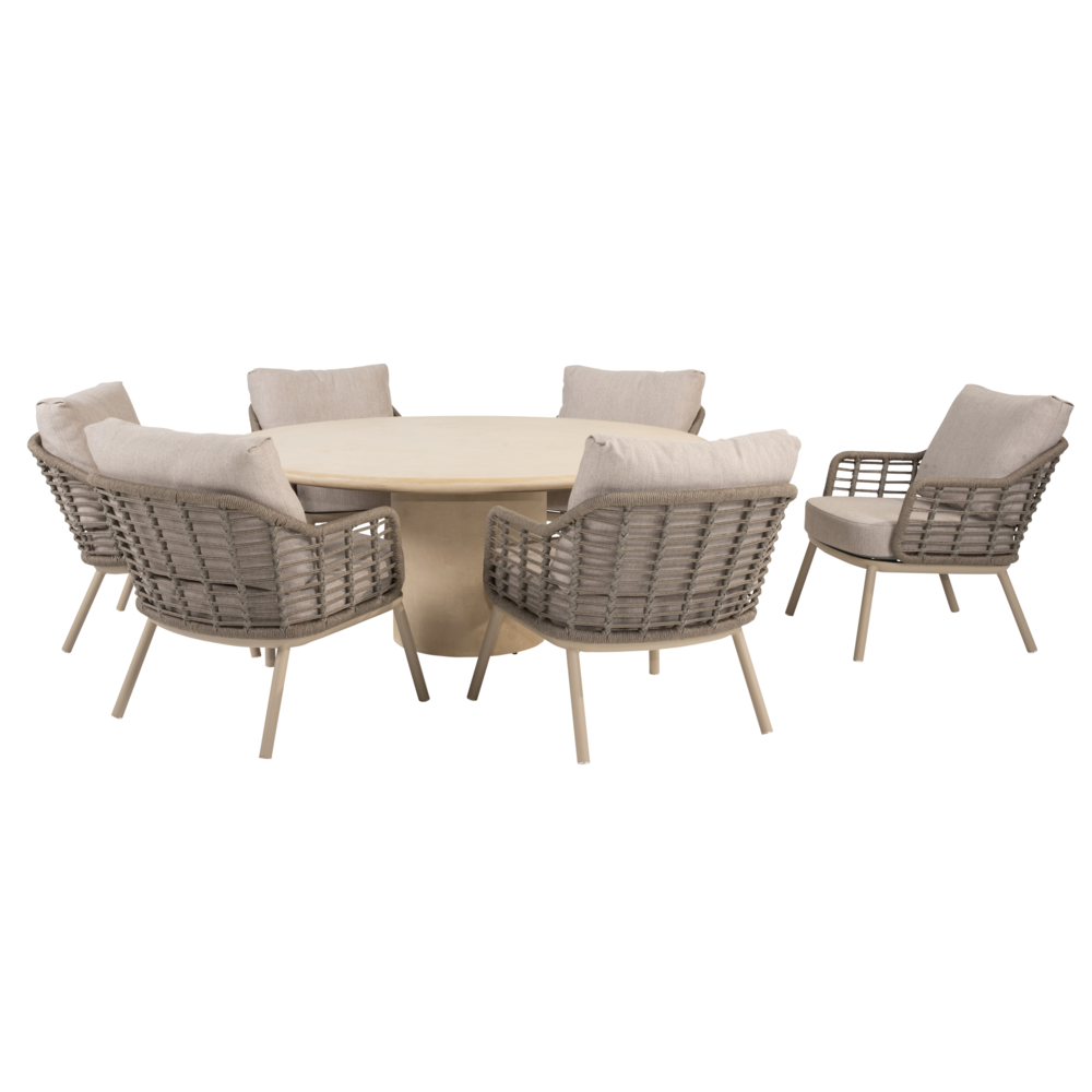 4 Seasons Outdoor Hampton Puglia low dining tuinset 160xH69 cm 7 delig mortex latte Taste 4SO