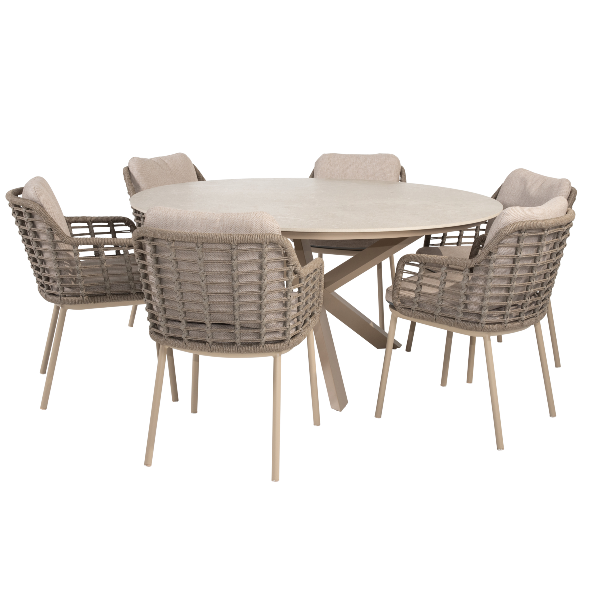 4 Seasons Outdoor Prado Puglia dining tuinset 160xH75 cm 7 delig keramiek latte Taste 4SO