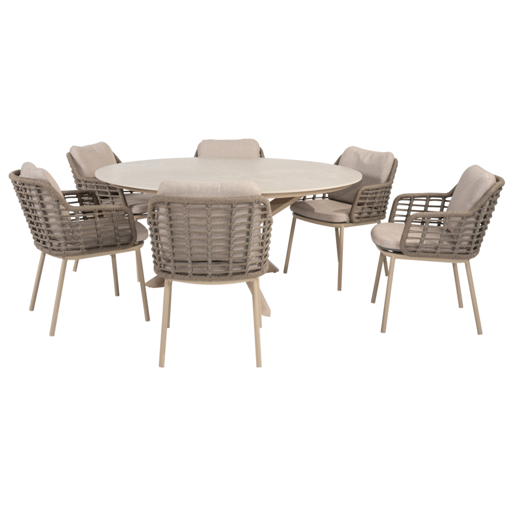 4 Seasons Outdoor Prado Puglia dining tuinset 160xH75 cm 7 delig keramiek latte Taste 4SO