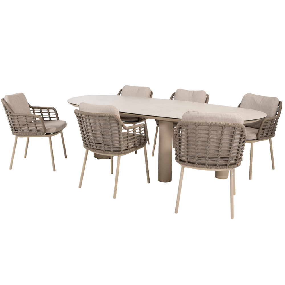 4 Seasons Outdoor Denia Puglia dining tuinset 240x105xH75 cm 7 delig keramiek latte Taste 4SO 4 Seasons Outdoor Denia Puglia dining tuinset 240x105xH75 cm 7 delig keramiek latte Taste 4SO