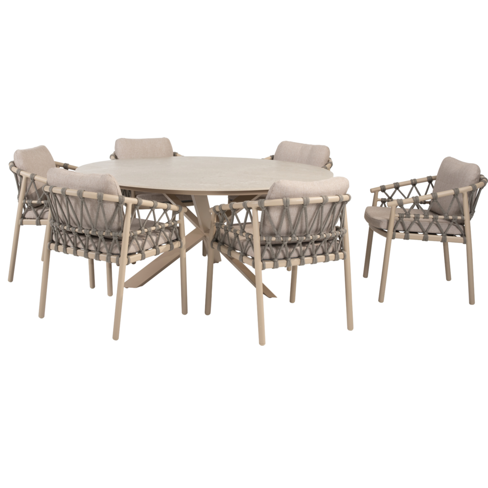 4 Seasons Outdoor Prado Piacenza dining tuinset 160xH75 cm 7 delig keramiek latte Taste 4SO