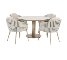 4 Seasons Outdoor Sarah Eva dining tuinset 120xH75 cm rond keramiek latte Taste 4SO
