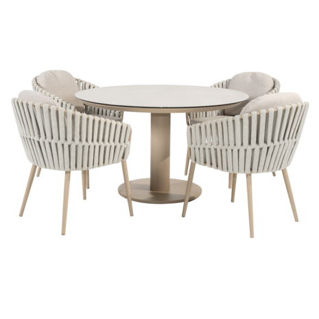 4 Seasons Outdoor Sarah Eva dining tuinset 120xH75 cm rond keramiek latte Taste 4SO