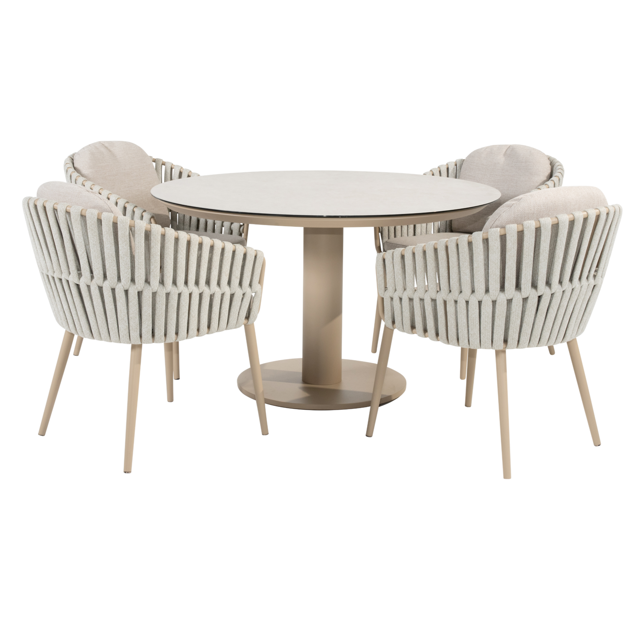 4 Seasons Outdoor Sarah Eva dining tuinset 120xH75 cm rond keramiek latte Taste 4SO