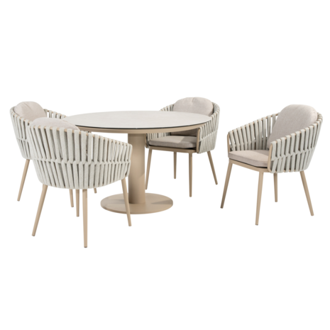 4 Seasons Outdoor Sarah Eva dining tuinset 120xH75 cm rond keramiek latte Taste 4SO