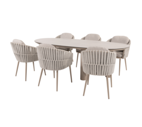 4 Seasons Outdoor Denia Eva dining tuinset 240x105xH75 cm 7 delig keramiek latte Taste 4SO