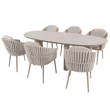 4 Seasons Outdoor Denia Eva dining tuinset 240x105xH75 cm 7 delig keramiek latte Taste 4SO