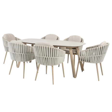 4 Seasons Outdoor Manolo Eva dining tuinset 180x95xH75 cm 7 delig keramiek latte Taste 4SO