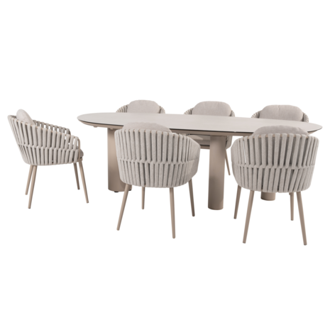 4 Seasons Outdoor Denia Eva dining tuinset 240x105xH75 cm 7 delig keramiek latte Taste 4SO