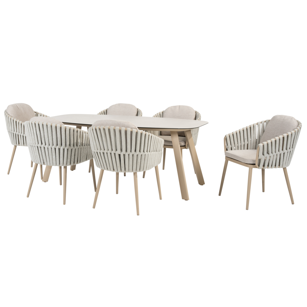 4 Seasons Outdoor Manolo Eva dining tuinset 180x95xH75 cm 7 delig keramiek latte Taste 4SO