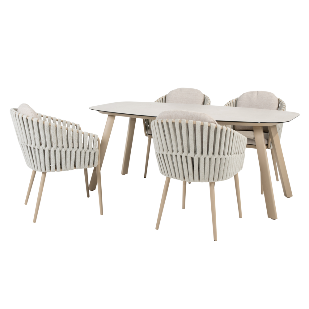 4 Seasons Outdoor Manolo Eva dining tuinset 180x95xH75 cm 5 delig keramiek latte Taste 4SO