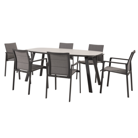 4 Seasons Outdoor Manolo Cortina dining tuinset 180x95xH75 cm 7 delig keramiek antraciet Taste 4SO