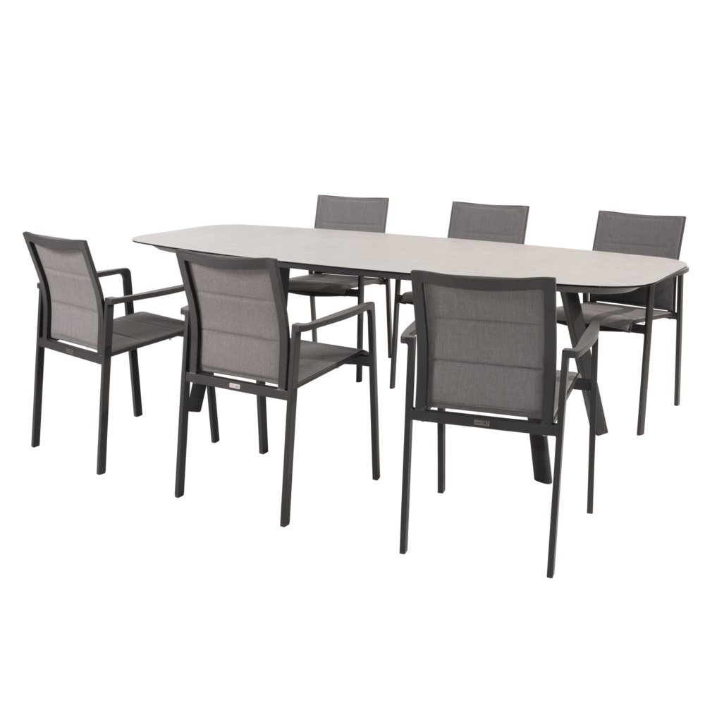 4 Seasons Outdoor Manolo Cortina dining tuinset 240x103xH75 cm 7 delig keramiek antraciet Taste 4SO 4 Seasons Outdoor Manolo Cortina dining tuinset 240x103xH75 cm 7 delig keramiek antraciet Taste 4SO