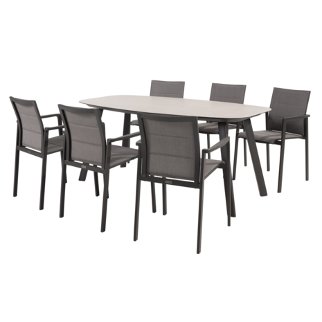 4 Seasons Outdoor Manolo Cortina dining tuinset 180x95xH75 cm 7 delig keramiek antraciet Taste 4SO