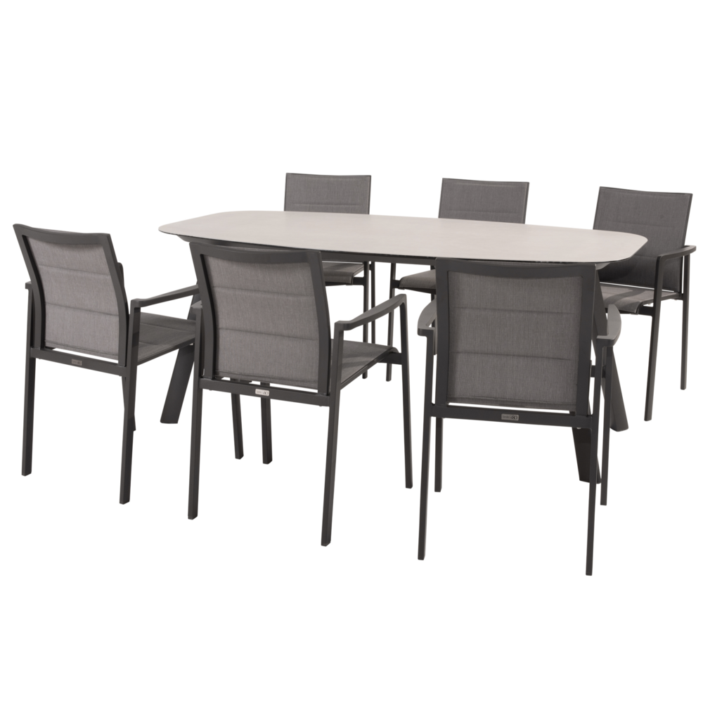 4 Seasons Outdoor Manolo Cortina dining tuinset 180x95xH75 cm 7 delig keramiek antraciet Taste 4SO