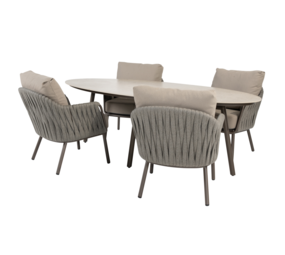 4 Seasons Outdoor Salute Cannes low dining tuinset 220x105xH69 cm 5 delig keramiek terre Taste 4SO