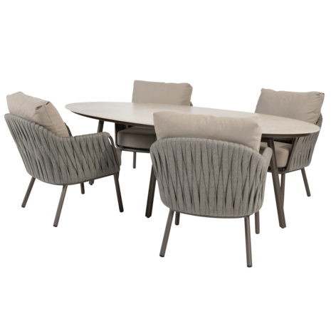 4 Seasons Outdoor Salute Cannes low dining tuinset 220x105xH69 cm 5 delig keramiek terre Taste 4SO