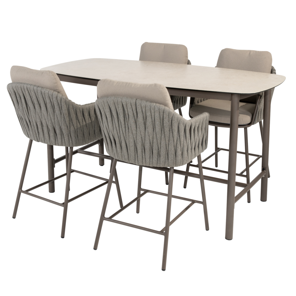 4 Seasons Outdoor Manolo Cannes high dining tuinset 180x90xH90 5 delig keramiek terre rope Taste 4SO