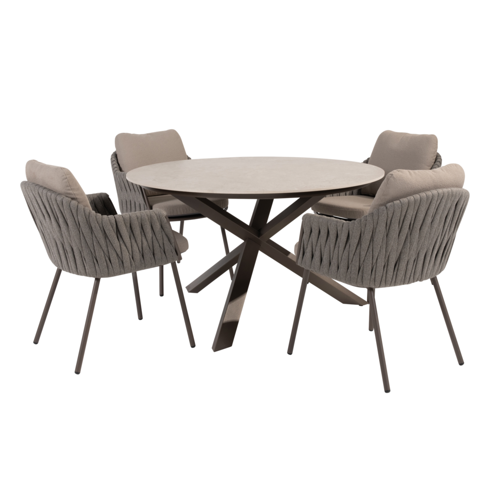 4 Seasons Outdoor Prado Cannes dining tuinset 130xH75 cm rond 5 delig keramiek terre Taste 4SO