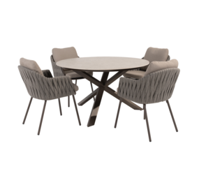 4 Seasons Outdoor Prado Cannes dining tuinset 130xH75 cm rond 5 delig keramiek terre Taste 4SO