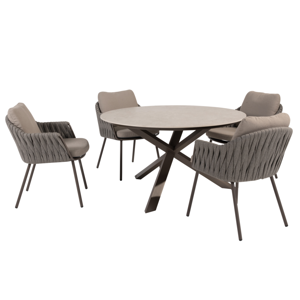 4 Seasons Outdoor Prado Cannes dining tuinset 130xH75 cm rond 5 delig keramiek terre Taste 4SO