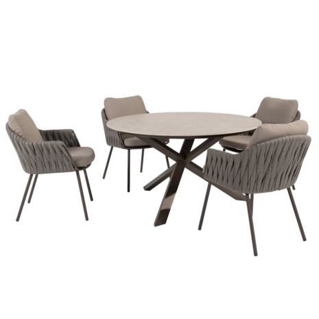 4 Seasons Outdoor Prado Cannes dining tuinset 130xH75 cm rond 5 delig keramiek terre Taste 4SO