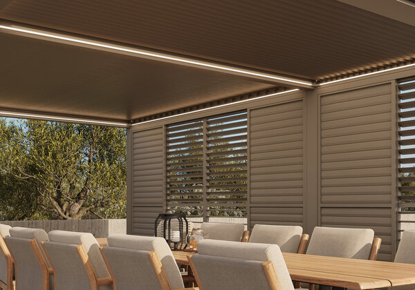 SUNS SUNS Luxe Gazebo overkapping elektrische intrekbaar dak en verlichting camel sand