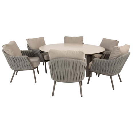 4 Seasons Outdoor Donato Cannes low dining tuinset 160xH69 cm 7 delig keramiek terre Taste 4SO
