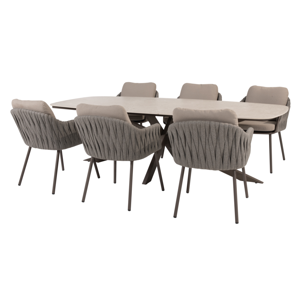 4 Seasons Outdoor Prado Cannes dining tuinset 240x105xH75 cm 7 delig terre met keramisch deens ovaal blad Taste 4SO 4 Seasons Outdoor Prado Cannes dining tuinset 240x105xH75 cm 7 delig terre met keramisch deens ovaal blad Taste 4SO