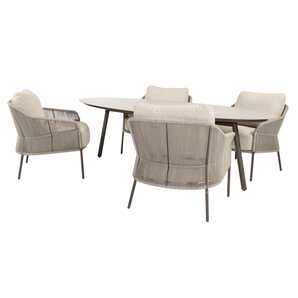 4 Seasons Outdoor Salute Florence low dining tuinset 220x105xH69 cm 5 delig keramiek terre Taste 4SO