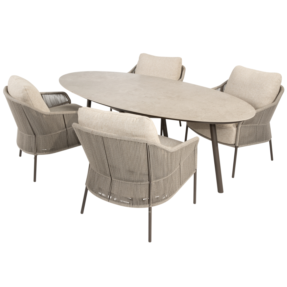 4 Seasons Outdoor Salute Florence low dining tuinset 220x105xH69 cm 5 delig keramiek terre Taste 4SO