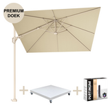 Platinum Challenger T2 premium parasol 300x300 cm sandstone champagne met zandkleur 90KG voet en hoes Platinum Challenger T2 premium parasol 300x300 cm sandstone champagne met zandkleur 90KG voet en hoes