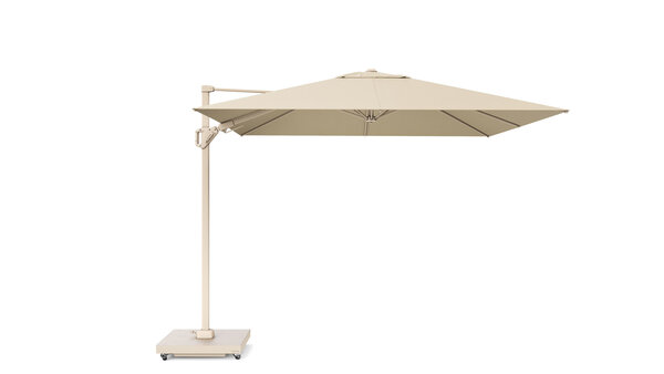 Platinum Challenger T2 premium parasol 300x300 cm sandstone champagne met zandkleur 90KG voet en hoes