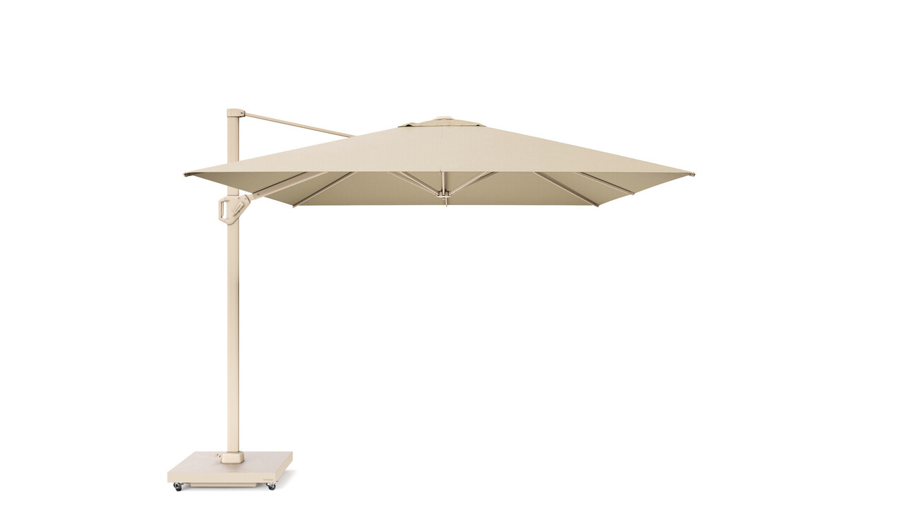 Platinum Challenger T1 premium parasol 400x300 cm sandstone champagne met zandkleur 120 KG voet en hoes