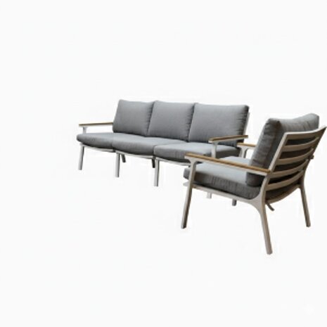AVH-Collectie Showroommodel Porto stoel-bank loungeset 2-delig wit aluminium teak