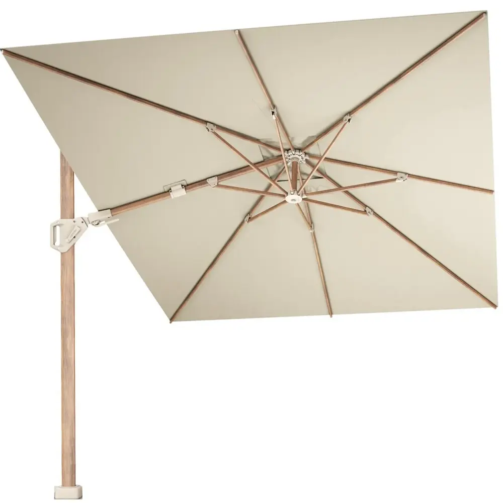 Platinum Challenger T2 premium parasol 350x260 cm teak champagne met zandkleur 90kg voet en hoes