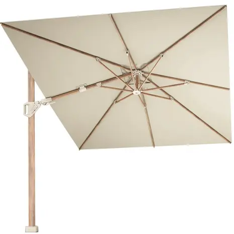 Platinum Challenger T2 premium parasol 350x260 cm teak champagne met zandkleur 90kg voet en hoes