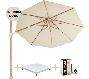 Platinum Challenger T2 premium Ø350 cm teak champagne met zandkleur 90 KG voet en hoes Platinum Challenger T2 premium Ø350 cm teak champagne met zandkleur 90 KG voet en hoes