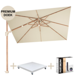 Platinum Challenger T2 premium parasol 260x350 cm teak champagne met zandkleur 90kg voet en hoes