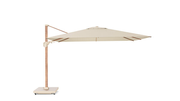 Platinum Challenger T2 premium parasol 260x350 cm teak champagne met zandkleur 90kg voet en hoes