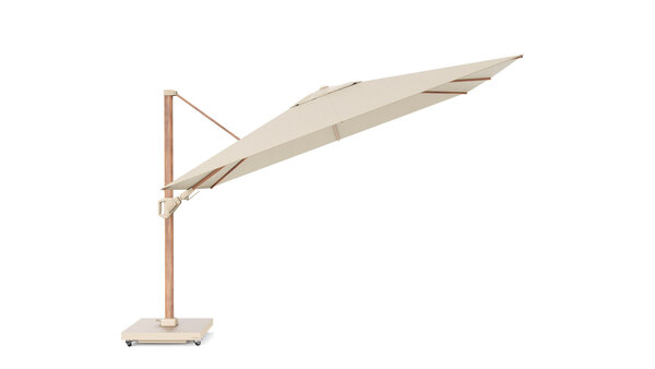 Platinum Challenger T2 premium parasol 260x350 cm teak champagne met zandkleur 90kg voet en hoes