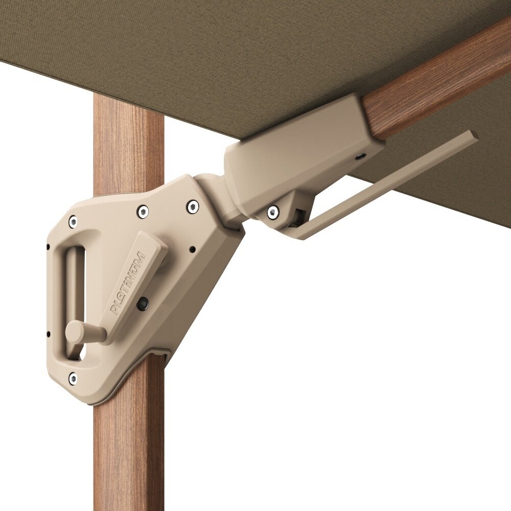 Platinum Challenger T2 premium parasol 260x350 cm teak champagne met zandkleur 90kg voet en hoes